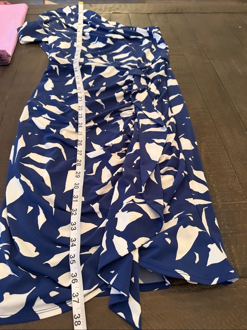 Principles by Ben de Lisi One-Shoulder Navy and White Abstract Print Dress - Picture 8 of 10